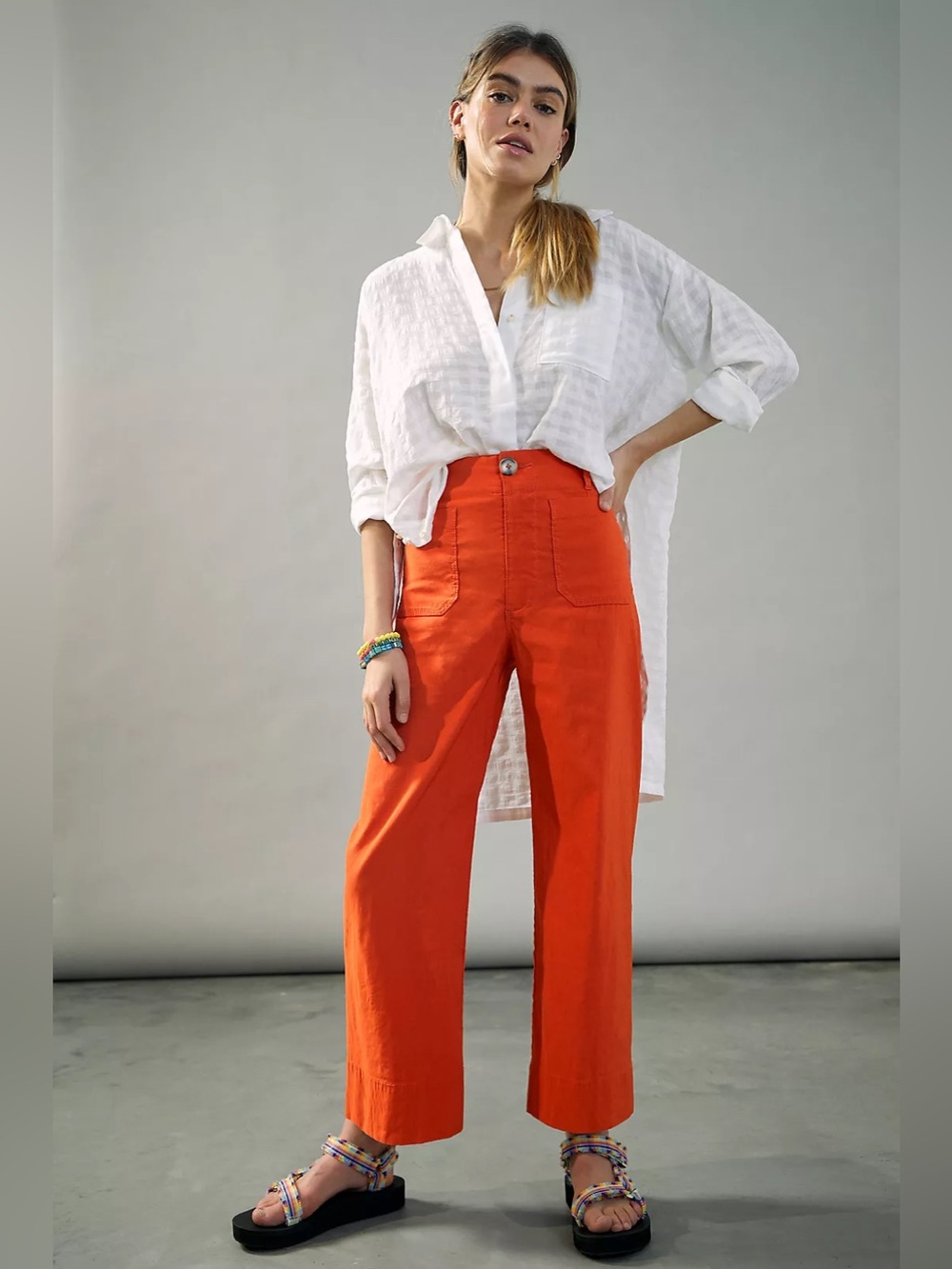 Maeve The Colette High Rise Wide Leg Crop Pant in Orange Size 30